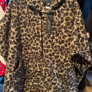 CLEARANCE! Rachel Zoe Hooded Leopard Print Faux Fur Wrap Cape with hood NWT OS